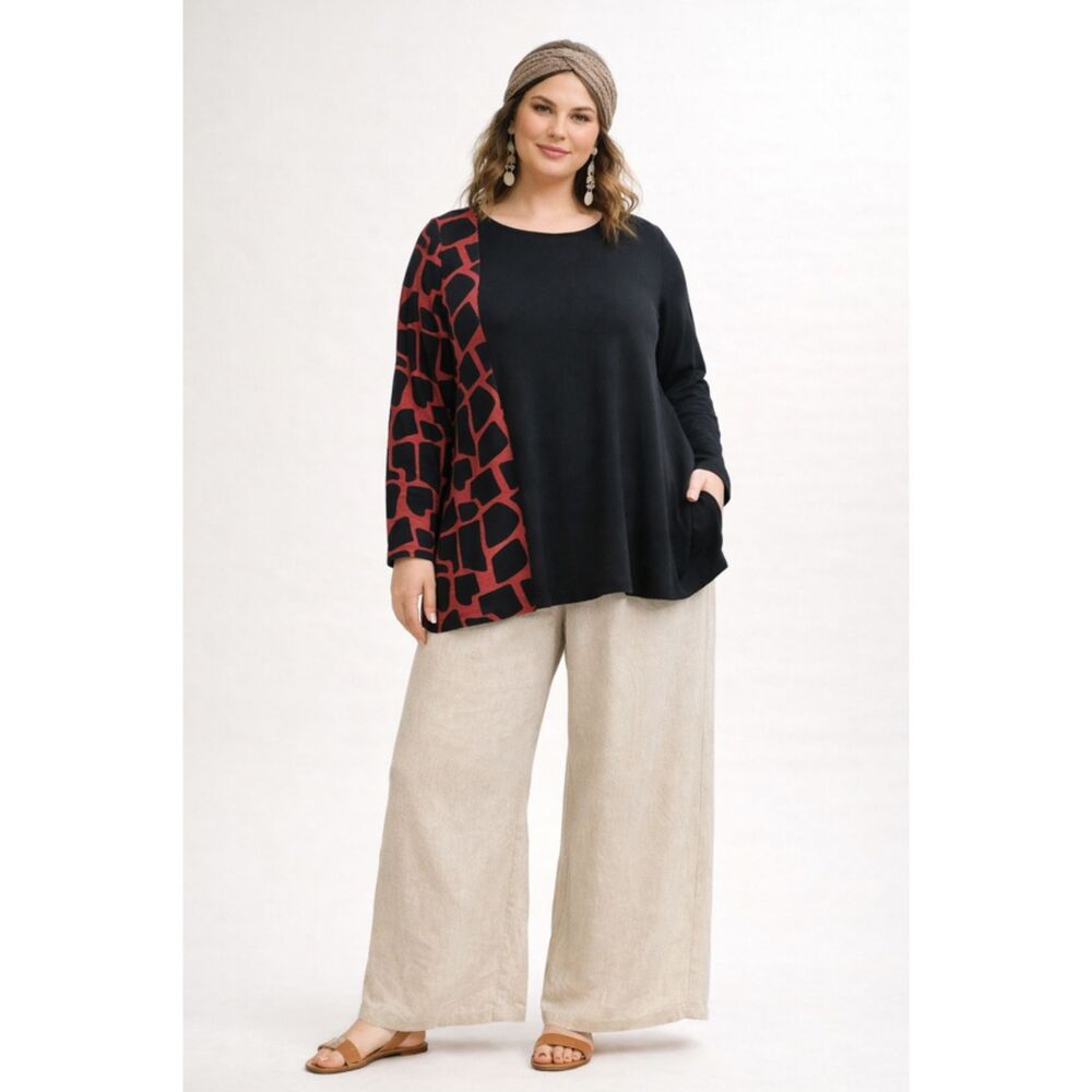ALEMBIKA Womens Top Plus Size 6 US 16-18 Artsy Animal Print Drapey Lagenlook